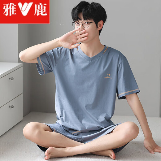 雅鹿睡衣男家居服短袖短裤夏薄款青少年男士莫代尔家居服套装可外穿出 3519凉感莫代尔 L [80-100斤]