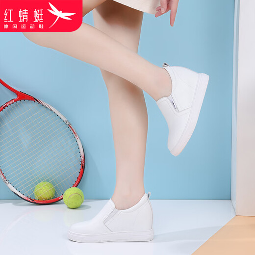 Red Dragonfly Women's Shoes 2025 New Versatile Cowhide Slip-on Casual Shoes for Women Small Wedge Heels Inner Height White Shoes for Women White Inner Height Single Shoes C0TTN03231 37