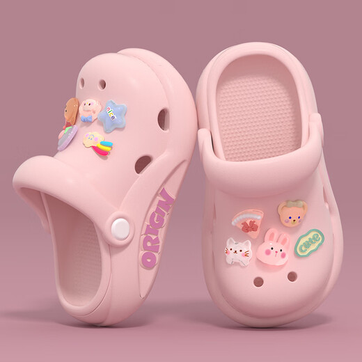JCZS夏季儿童洞洞鞋2025新款超火不累脚软底eva防滑男宝女孩卡通凉拖 米白 24 25