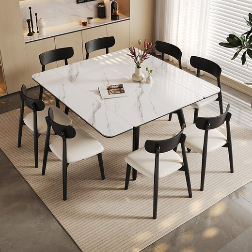 
Pashaman full-supported rock slab dining table and chair 2025 new retractable modern simple small apartment eight-immortal table dining table 6166Y [matte pure white] 1.4 meters dining table + 4 chairs 6195Y