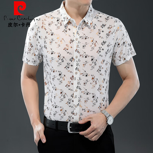 Pierre Cardin 25 Summer NUEVO Camisa de manga corta para hombres Camisa de seda delgada Tendencia de moda de moda Casual Dad Top 9898 Gold 2xl 180