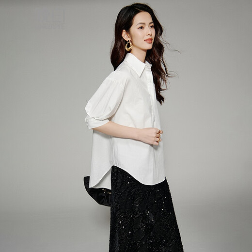 Spätes weißes neues Produkt, 100 % Baumwolle, Damen-Shirt, locker, groß, künstlerischer Stil, High-End-Temperament-Top, weiß, M