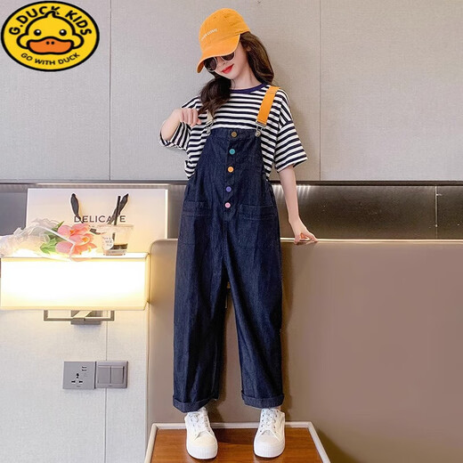 G.DUCKKIDS儿童裤子女韩版洋气女童牛仔背带裤春夏季中大童女孩休闲时尚长裤 N9005-单件背带裤 160 (建议150-160cm穿着)