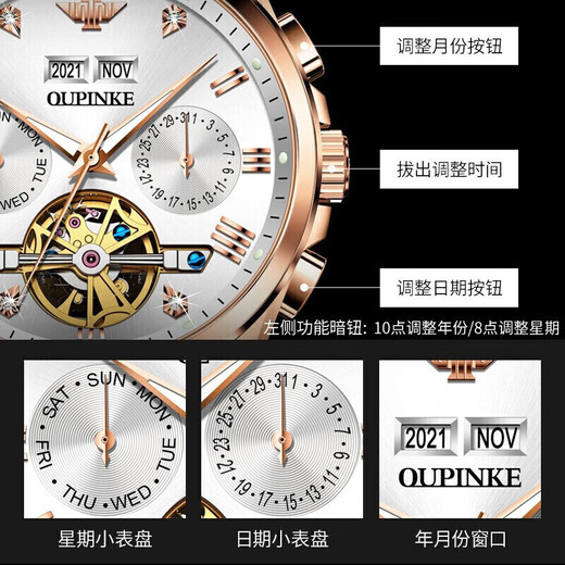 OUPINKE NOUVELLE MONTRE MENS MECANICAL MECANICAL WARTY ENTIÈREMENT AUTALATIQUE MULTIFONNELLE LUMINEMENT ARRÉPRÉPORT BUSINESS WORT Gift pour mari [Version améliorée] Produit 3291 Brown Leather Rose White Men