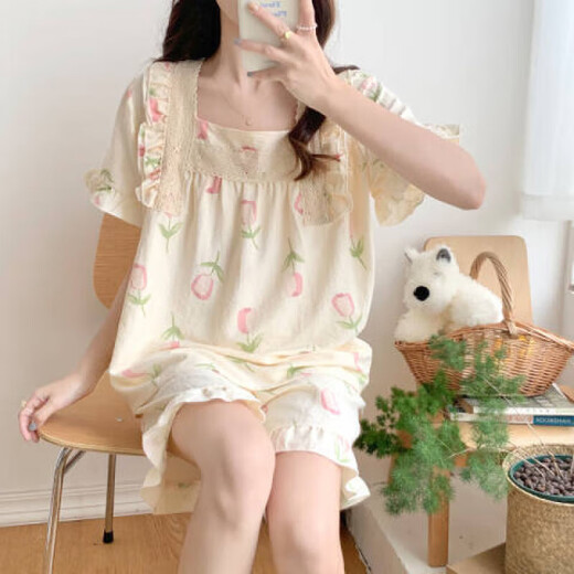 桑蒲少女生睡衣女士夏季薄款大码公主风短袖短裤可爱春夏天家居服套装 693粉色 M (建议体重80-100斤)