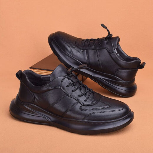 Koreanische Version von Männer von dicker Lösungen leichter Sport und ungezwungene Zehenschicht-Kuhwahnsinns vielseitige Laufschuhe Frühling schwarzer Schaumstoff-Leichtsohle + Näher 9759 38