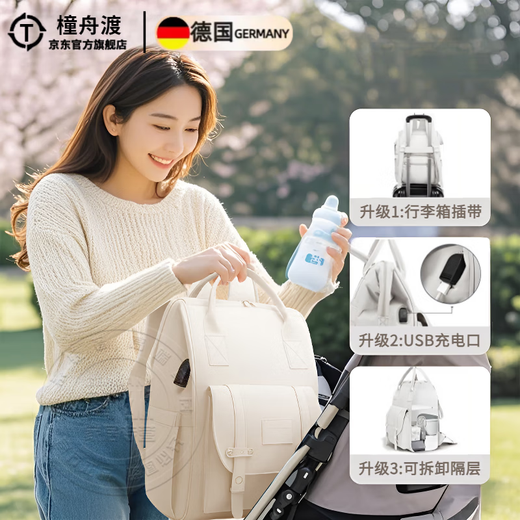 凝彬德国2025新款多功能妈咪包母婴包外出轻便时尚妈妈双肩手提大容量 摩登灰【20L升级USB款】赠婴儿车挂钩