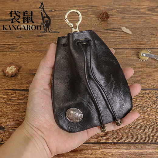 Kangourou (kangourou) Japonais simple couche supérieure vache vache légumes en cuir tanné rétro pour femmes sachet mini sac clés sac carte de cartes monnaie portefeuille marron marron