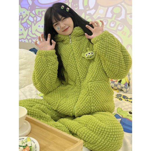 糜鸿 MIEHONE卡通可爱睡衣女三层夹棉秋冬季珊瑚绒法兰绒连帽家居服套装 MNQ夹棉#6624库洛米[加棉加厚] 2XL 女建议140-160斤