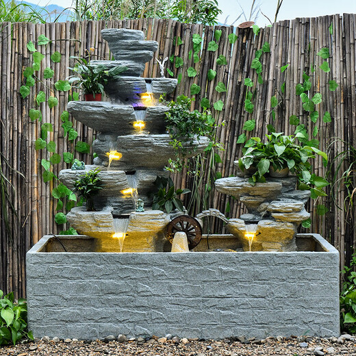 Tiantongtai Floor Rockery fließender Wasserfischteich Zirkulation Wasserfall Wasserfall Fengshui Rad Ornament im Innenhof Wohnzimmer Fortune -Dekoration Landschaft 5052+9039+5010