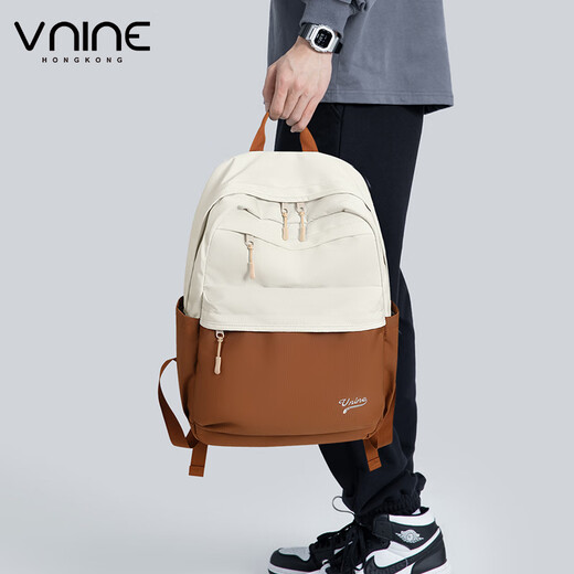 第九城（V.NINE）VNINE双肩包女大学生2025新款初中高中生书包电脑包户外旅行背包 米白橙*
