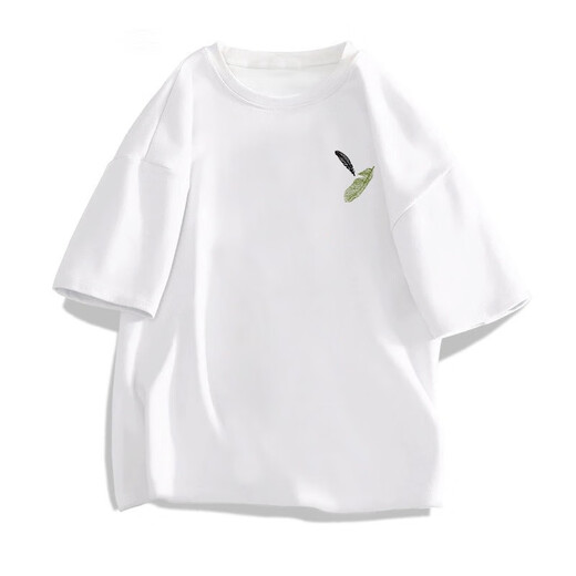 Herren kurzärmeligte T-Shirt für Sommerdünnmodete Lose lässig bedruckt halbärmelte Kleidung für Herren schwere Baumwoll-T-Shirt weißes Vorderseite Linkes kleines Bild K1098 Zwei-teiliger kleiner Feder M Empfohlen 100-120jin [Jin gleich 0,5 kg]