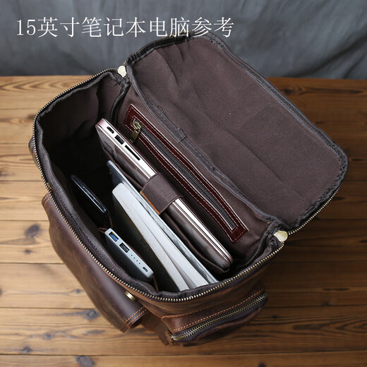 ANYSMIC奢侈品牌包包男包复古男士双肩包休闲大容量背包真皮户外旅行包 黑色