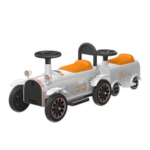 Shantoulin Village Kinderzug kann Elektroauto mit Allrad-Fernbedienungstherrich und Mädchen Doppelbaby Erwachsene Spielzeug Kinderwagen Fernbedienung 12V Dual-Wheel-Antrieb weiße Lokomotive + 2 Autos Dual-Drive