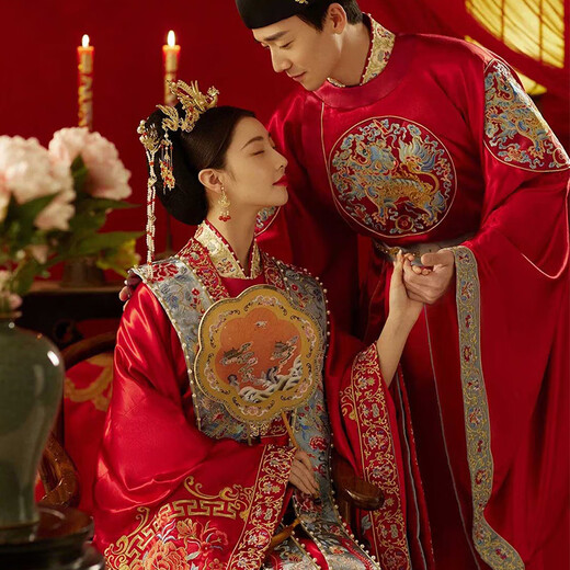 
Xiuhe Family Ming Dynasty wedding dress Han Dynasty ancient wedding dress Han Dynasty ancient wedding dress Han Dynasty newcomer show and phoenix crown summer clothes 085 N-085 men's style equal size