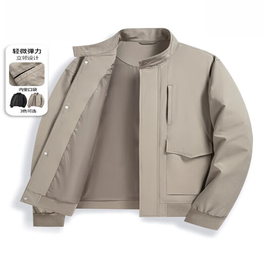 Lilang Men's Short Casual Style Harrington Jacket 2025 Spring New Work Clothes Easy to Match Antique Stand Collar Gray Green L 120-135Jin Jin is equal to 0.5kg