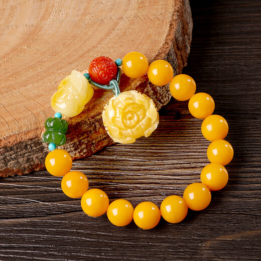 ADRIUS luxury high-end beeswax bracelet for women peony DIY Pixiu jade amber chicken oil yellow beaded bracelet beads 10mm beeswax round beads 10mm 14 pieces