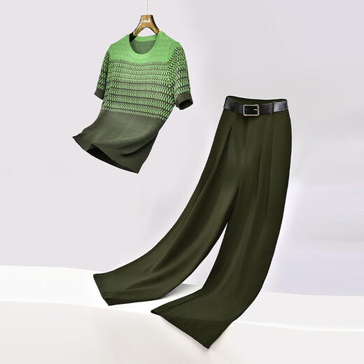 Difelig European and American short-sleeved wide-leg pants suit for women 2025 summer new style unique and beautiful summer two-piece set picture color S