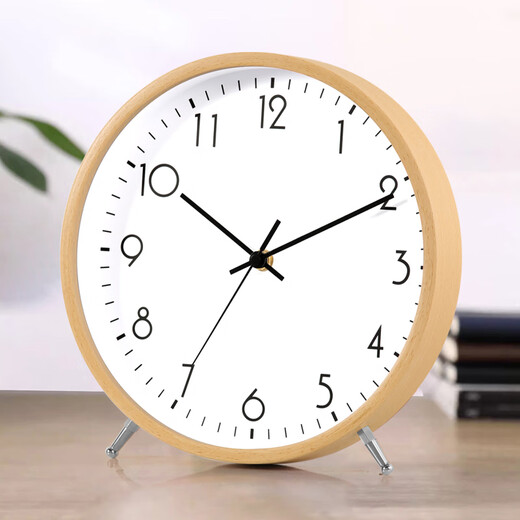 Hense solid wood clock simple living room clock desktop clock ornament display table clock HD08 white plate 10 inches
