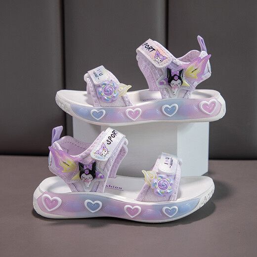 Yujiyu Girls Sandals Summer New 2025 Children's Beach Shoes Soft Sole Children's Shoes Non-Slip Middle and Large Children's Girls Princess Shoes Purple-Velcro Adjustable Front and Back 25 Sizes Inner Length 16cm