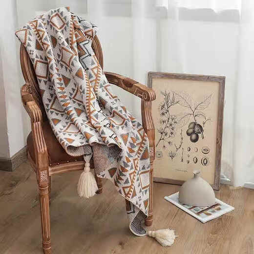 Shantou Lin Village Navajo Sun Blanket Knitted Bohemian Air Conditioning Blanket Nap Blanket Sofa Throw Blanket Baby Blanket Oatmeal White 80cm*120cm