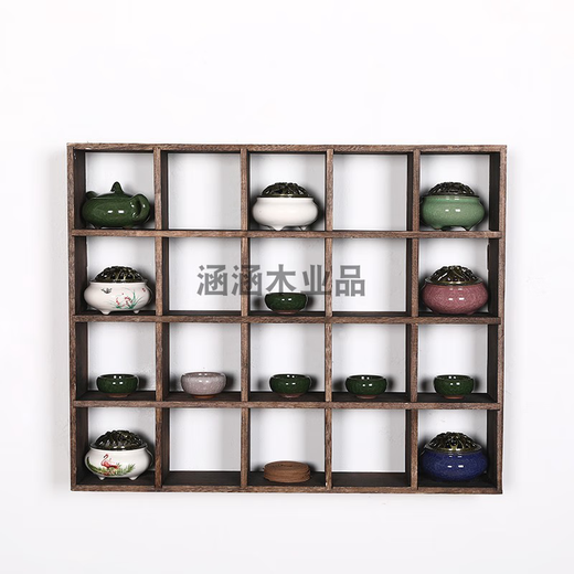 
Yonghuan solid wood bo ancient shelf lattice rack teapot display rack tea cup rack tea set storage rack multi-bow grid re-burning special shape 4839 grid