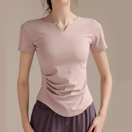 南木熊瑜伽服套装女2025新款春夏健身服跑步运动套装速干普拉提骑行 粉色短袖+紫色短裤【M】