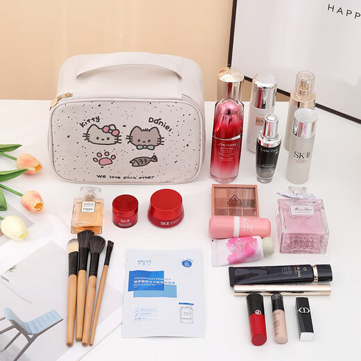 2025 New Cosmetic Bag Women's Portable Outing Storage Bag Large Capacity Cosmetic Bag Makeup Brush Partition Wash Bag Bestie Cat
