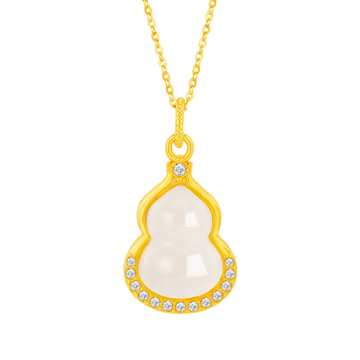 Mingzuan International 18K Gold Gourd Pendant Women's Fulu Chalcedony Pendant Fashionable Temperament Clavicle Chain Birthday Gift for Girlfriend