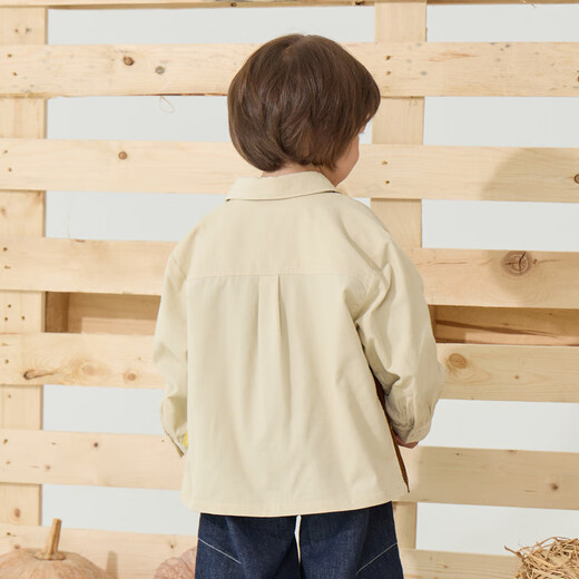 Papa spring children's shirt contrasting coat boys and girls pure cotton long-sleeved top comfortable coffee white 100