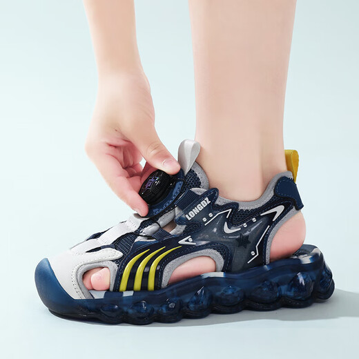 Children's Sandals Boys Summer 2025 New Baotou Beach Shoes for Big Children Boys Soft Bottom Anti-Slip Summer Mesh Sapphire Blue 38