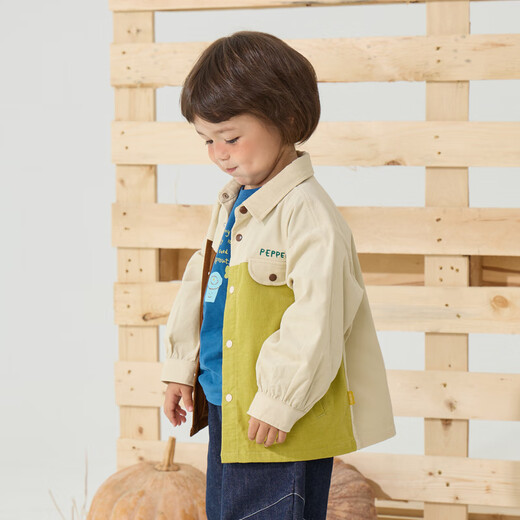 Papa spring children's shirt contrasting coat boys and girls pure cotton long-sleeved top comfortable coffee white 100