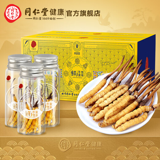 同仁堂品牌 北京同仁堂 鲜虫草冬虫夏草新鲜虫草礼盒无断草送礼送长辈 1盒 24g 3A鲜虫草30根 0.8-1克/条