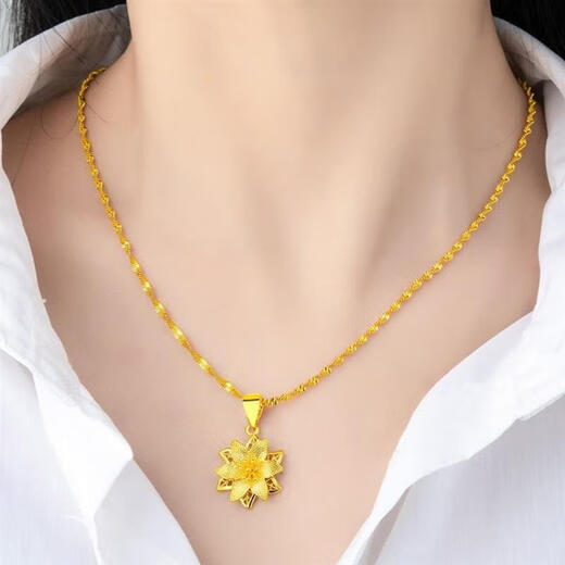 Laohuangxiang Leaf Sand Gold Necklace for Women Sand Gold Plated Long-lasting Sexy Clavicle Chain Transfer Peach Heart Pendant Water Drop_Pendant + Water Wave Chain