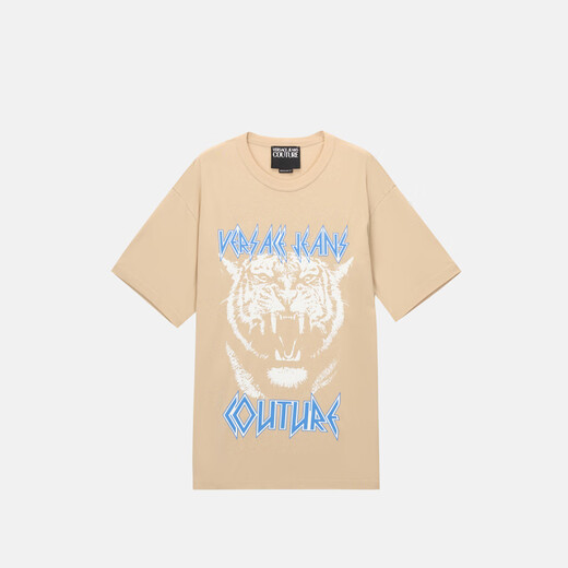 Versace Jeans Couture/[Temporada de descuento de fin de temporada] Camiseta para hombres Mangas cortas de cuello redondo de moda E727-Beige L