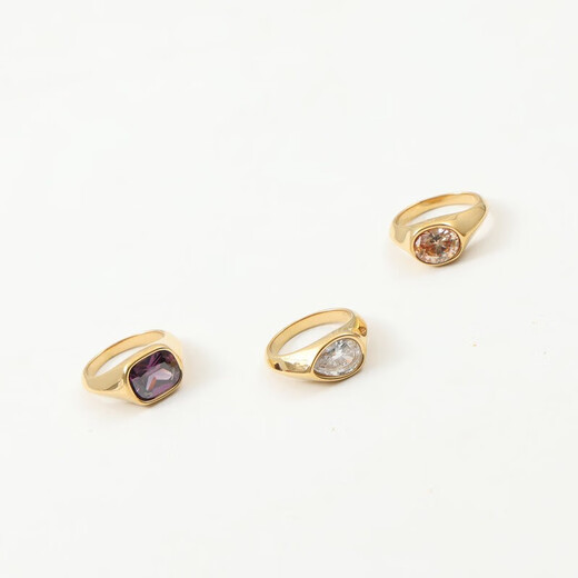 QUAMER European and American fashion new special-shaped large zircon ring titanium steel plated 18k gold ring exaggerated personality hand A style US size 6 / Hong Kong size 12