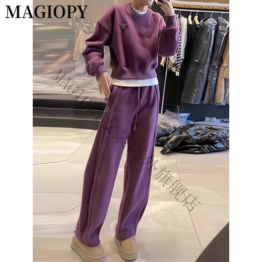 MAGIOPY国际奢侈高档品牌韩版洋气休闲运动套装女2025春季时尚减龄紫色卫 紫色两件套 S(100斤以内)