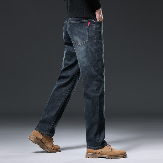 Baleno S&K series jeans for men in autumn and winter plus velvet and thickened straight loose wide-leg elastic casual business long pants for men 6855 ink blue 32 waist circumference 2 feet 5