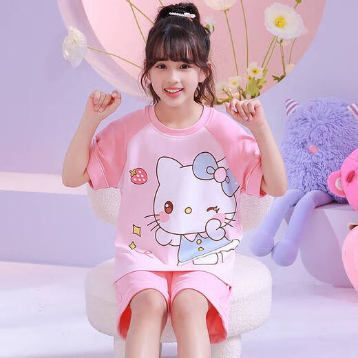 Детская пижама Pure Cotton Cotton Completeed Summer Thin Beaver Ruby Loppy Cartoon Little Girl Home Clothing Set 6629# Pikachu 145 размер 16 рост 138 см.