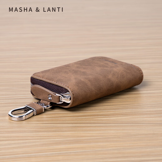 
Masha Lanti [Birthday Gift] 2025 new key bag for men's car key bag waist padlock key chain storage card bag coffee color [boyfriend gift husband father dad
