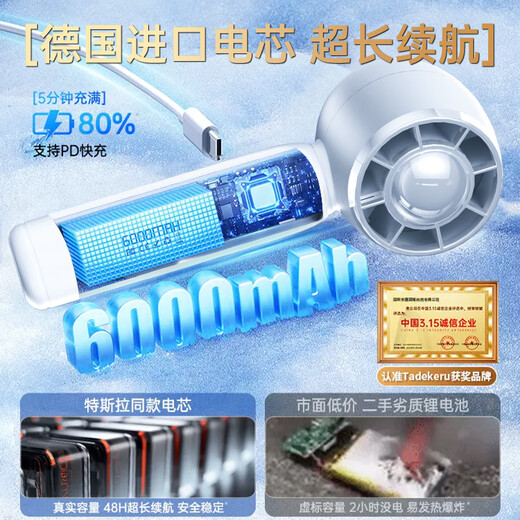 Xiaojin 16 Air Conditioner Cold Wind Handheld Fan Refrigeration Air Conditioner Mini Portable Silent Turbine Desktop Small Wind Cannon High Speed High Wind Charging Fan Student Super Long Battery Life Glacier White丨16 Ice Cold Wind丨Super Silent丨Surge Ice Cool Wind Super Long Battery Life Get Free with Order丨2-Year Warranty Only Replacement Not Repair