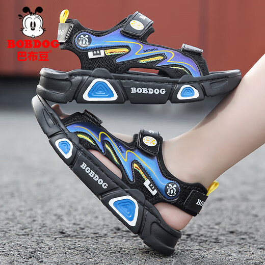 Babudou children's sandals 2025 summer new open-toe student soft-soled beach shoes non-slip middle and large children's sandals XD532/black blue 33 yards standard size