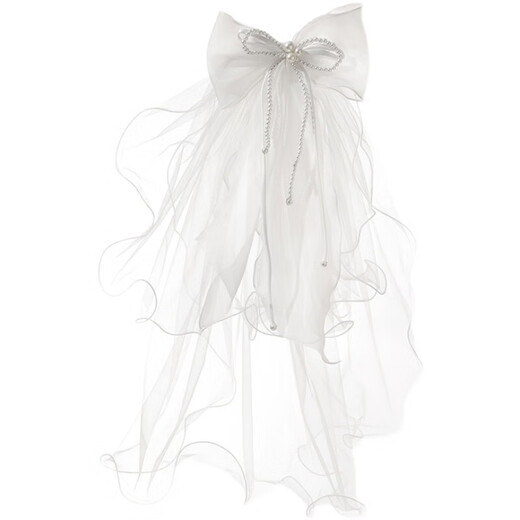Er Jiagong Braut Kopfschmuck auf der Flucht Prinzessin Hochzeitskleidempfänger Registrierung Veil Dopple Wrinkle Bow Hochzeit Haarzubehör 6624 Veil (Entenbill Clip) unter 60 cm