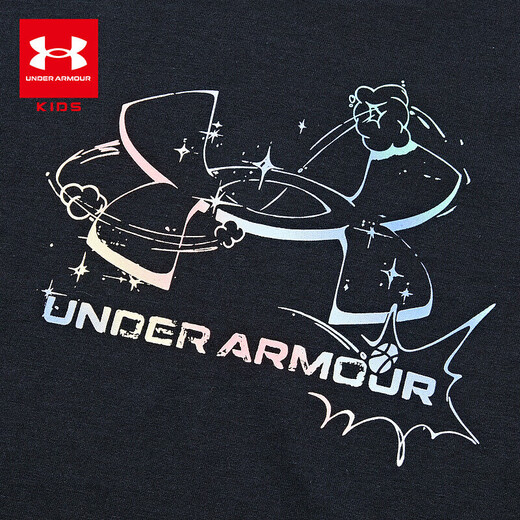 Under Armor Children's Short Sleeve T-shirt Printed Casual T-shirt Women's Summer Loose Breathable Sports Round Neck Top Black 160 The size is small, please take one size larger as normal