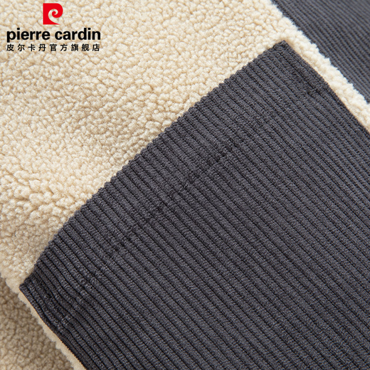 Pierre Cardin lapel jacket men's corduroy plus velvet warm sherpa workwear lapel cotton jacket for men dark gray XL