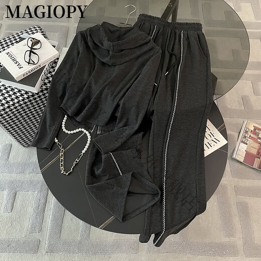 Magiopy International Luxury High-End-Marke Spring 2025 Neue europäische Gray Casual Sports-Set Frauen-Modezeitalter reduzieren den zweiteiligen Set im Freien im Freien (100jin [Jin gleich 0,5 kg]))