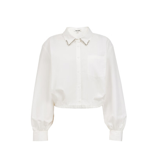 VEROMODA shirt women's 2025 autumn new pure cotton loose lantern sleeve beaded rhinestone shirt 325305010