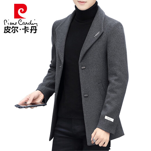 
Pierre cardin autumn and winter wool wool coat men's thick suit Korean style trendy men's short trench coat mature stable coat 1866 gray M