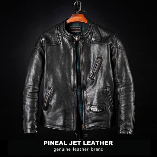 PJL New Men's Fashion Genuine Leather Casual Retro Stand Collar Washed Distressed Sheepskin Venom Black L (145Jin Jin is equal to 0.5kg or less)