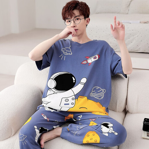 GTYUWVG睡衣男士春秋季款纯棉短袖长裤夏季青少年学生大童大码家居服套装 xll-11143 M 小码适合身高155C左右体重80-